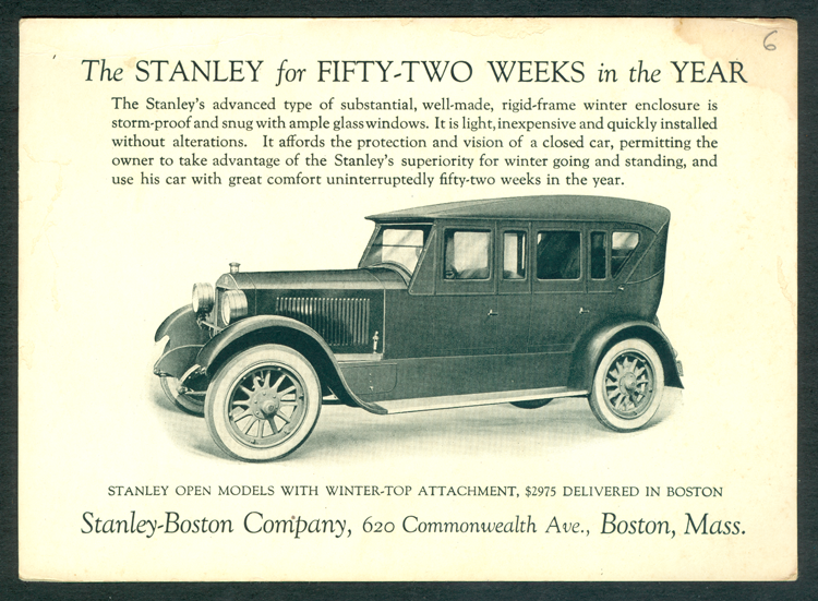 Stanley Motor Carriage Company Boston Office Advertising Cards